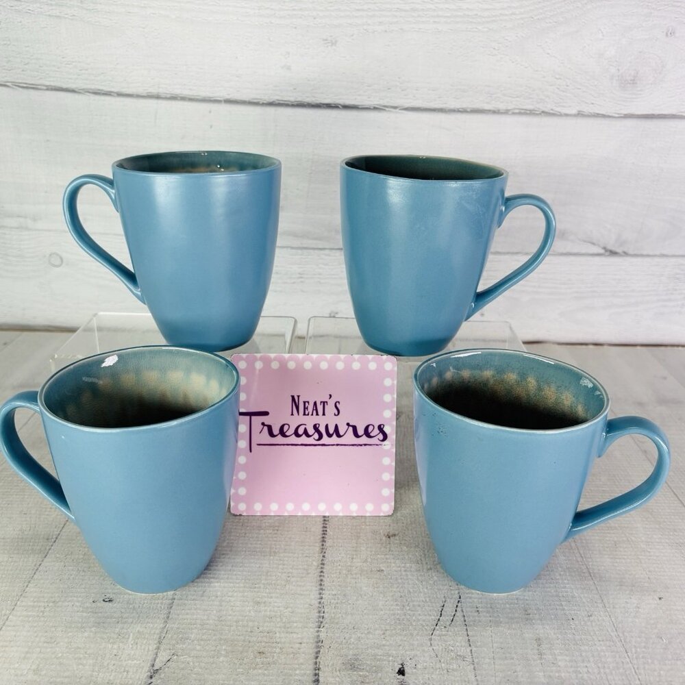 Baum Brother SHIBORI Reactive Aqua Outside Smooth Gray 16 oz Cups Mugs Set of 4